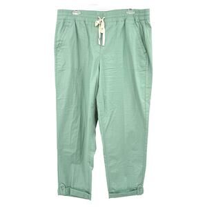 Talbots Size Large Casual Pants Light Green Elastic Waist Rolled Cuff‎ Pockets